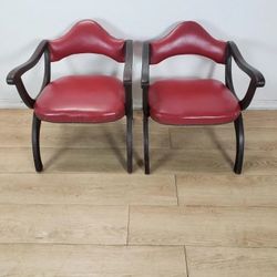 Drexel Heritage Style Esperanto Spanish Revival Chairs - Red Leather Pair