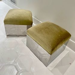 Pair - 1970s Mirrored Ottomans