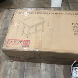 Gray 2 Door 2 Drawer Kitchen Storage Cart