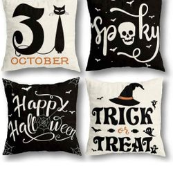 Brand New Halloween Decorations Pillow Covers 18x18 Set of 4 for Halloween Decor Indoor Outdoor, Party Supplies Farmhouse Home Decor Throw Pillows Cov