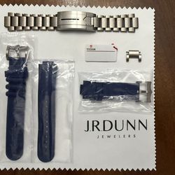 Tudor Pelagos 42 OEM Titanium Bracelet W/ Clasp 22m And OEM Blue 3 Piece Rubber