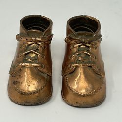 Copper Baby Shoes Bronzed Pair 4in Mid Century Keepsake Decor