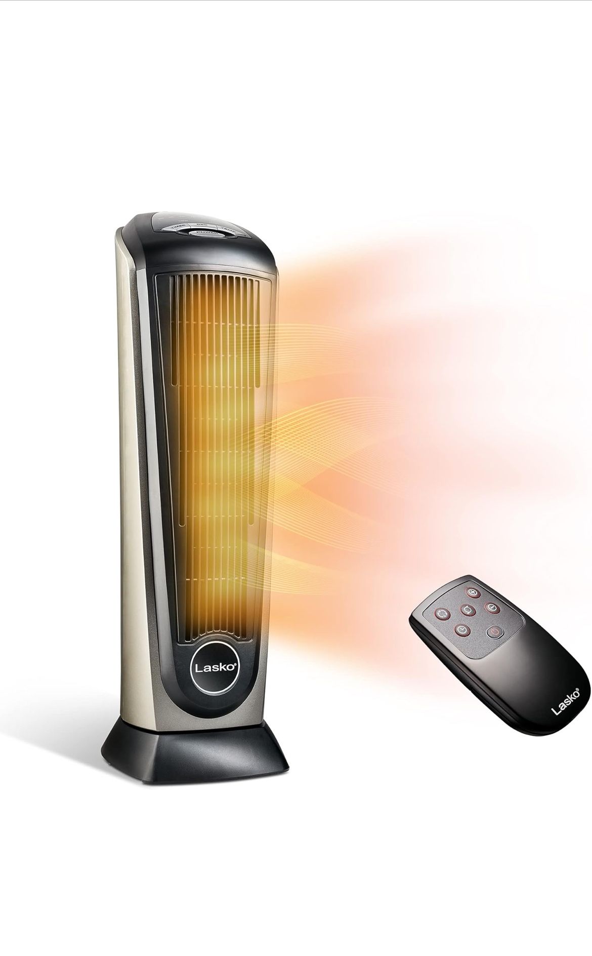 Lasko Oscillating Ceramic Tower Space Heater for Home with Adjustable Thermostat, Timer and Remote Control, 22.5 Inches, Grey/Black, 1500W, 751320