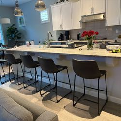 5 Modern Charcoal Faux Leather Kitchen Bar Stools