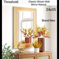 Brand New 24x35  Threshold Classic Woven Wall Mirror Natural 