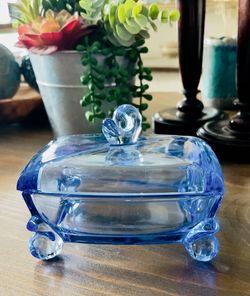 VINTAGE BLUE DEPRESSION GLASS CANDY OR TRINKET DISH