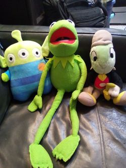 Toy story stuffed Animal Kermit the frog & Jiminy Cricket