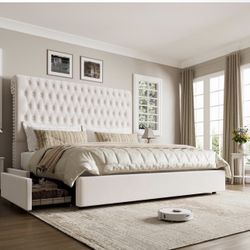 King Size Bed Frame 54" Tall Headboard with Gorgeous Button Tufted and Nail, Velvet Fabric 