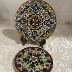 Set Of Vintage Ceramicas Sevilla Decorative Plates 24K Gold Paint Trim Wall Hangers