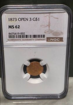 1873 Open 3 Gold Dollar NGC MS 62