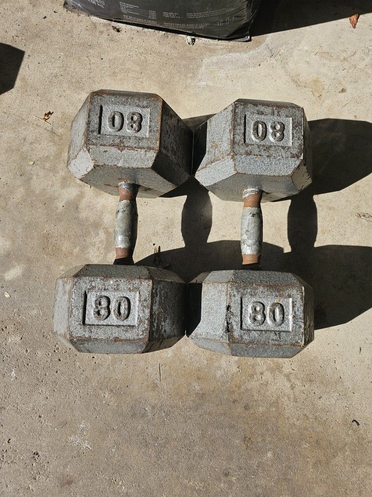 Pair 80lbs Metal Hex Dumbbells