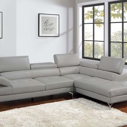 Brand New Grey Leather Modern Style Sectional Sofa 
