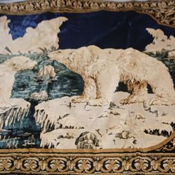 1960's Vintage Polar Bears Tapestry Rug Wall Hanging