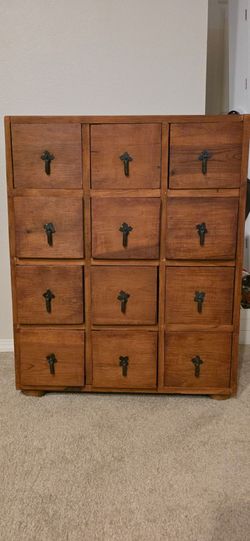 Vintage Primitive Apothecary/Spice Fir Cabinet with 8 drawers with metal pulls