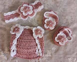 Crochet Baby Girl Headband Diaper Cover Outfit Photo Prop