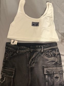 Crop Top and Cargo Denim Skirt Set
