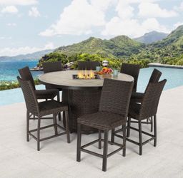 Agio McKenzy 9 Piece Fire High Dining Set, Retails: $2,599.99; Our Price: $1000 Like New