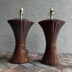 Vintage Post Modern 80s Deco Glazed Ceramic Table Lamp Pair