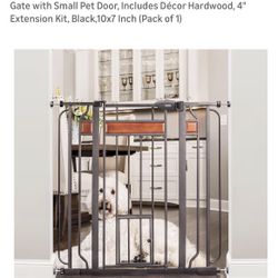 Carlson Pet Products Home Design Extra Tall Walk Thru Pet Gate with Small Pet Door, Includes Décor Hardwood, 4" Extension Kit, Black,10x7 Inch (Pack o