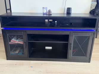 Black TV Stand with LED Lighting and Storage