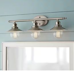 Glenhurst 25 in. 3-Light Industrial Farmhouse Brushed Nickel Bathroom Vanity Light Fixture with Metal Shades
