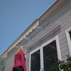 79 x 34 Window Awnings Door Entrance Canopy, Aluminum Alloy Bracket, 0.137 Inch Thick Crystal Solid Polycarbonate Sheet with Valance for Wooden Wall H