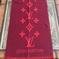 Red LV Monogram Cashmere Scarf