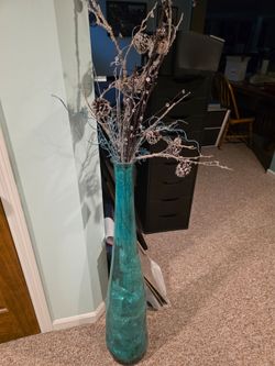 Tall Teal Glass Floor Vase