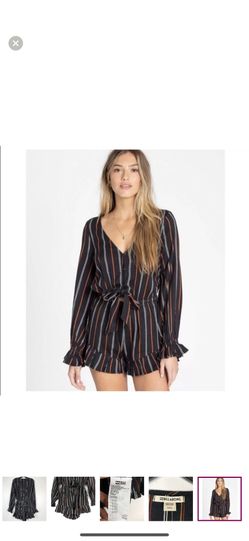 Billabong Womens Striped Ruffled Romper