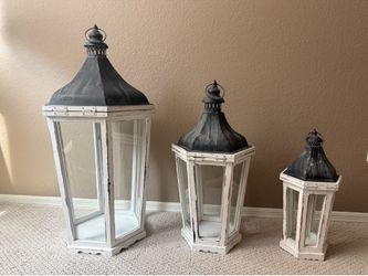 Large Rustic White Lantern Set