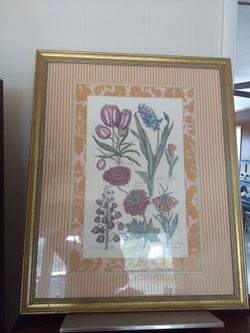 Flower picture with glass cover surface and golden frame