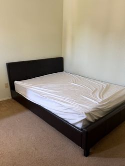 Dark Brown Faux Leather Platform Bed Frame