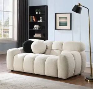 65” Boucle Cloud Sofa, Modern Tufted loveseat Sofa Couch with 2 Pillows, Comfy Marshmallow Couches for Small Space, Bedroom, Apartment, Office(Beige)