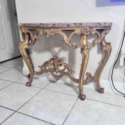 Antique Foyer Table With Marble Top 43”Lx13.5”Wx30”H