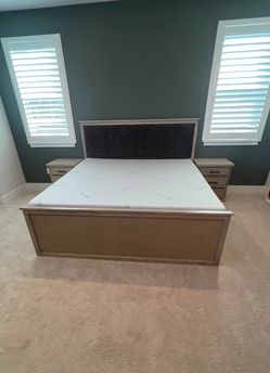 Queen Bed Frame with Upholstered Headboard-box bed-no credit needed-custom
