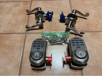 Kwikset Door Hardware Bundle – 2 Handlesets + 2 Electronic Deadbolts (Read Description)