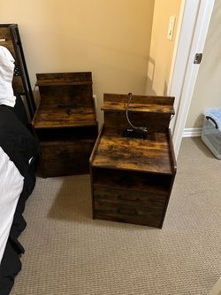 Rustic Wood Nightstands with Drawers – Set of 2