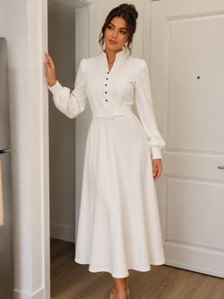 115 | 2Xl Ivory Belted Button Front Maxi Dress