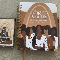 Living my best life self affirmation daily goals planner, pen, daily self affirmation cards Brand new