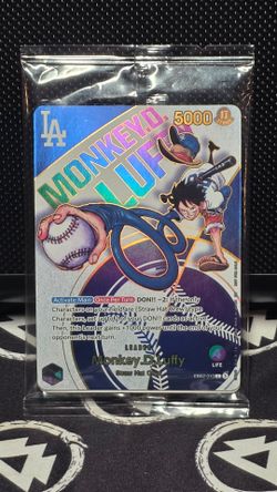 SEALED : Monkey D. Luffy : Los Angeles Dodgers Promo Leader Card & Straw Hat