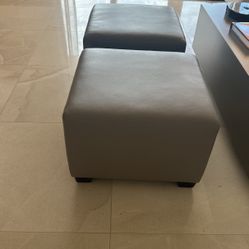 Real Leather Ottoman Stools  20 Inch Square