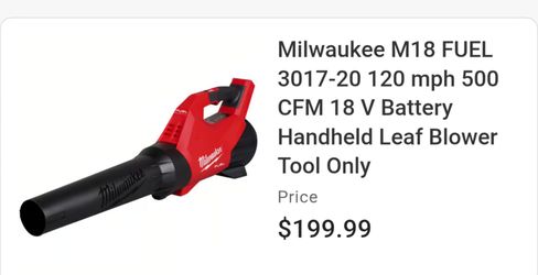 Milwaukee blower 120 mph 500 cfm