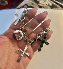 Solid Sterling heavy Silver Cross Bracelet