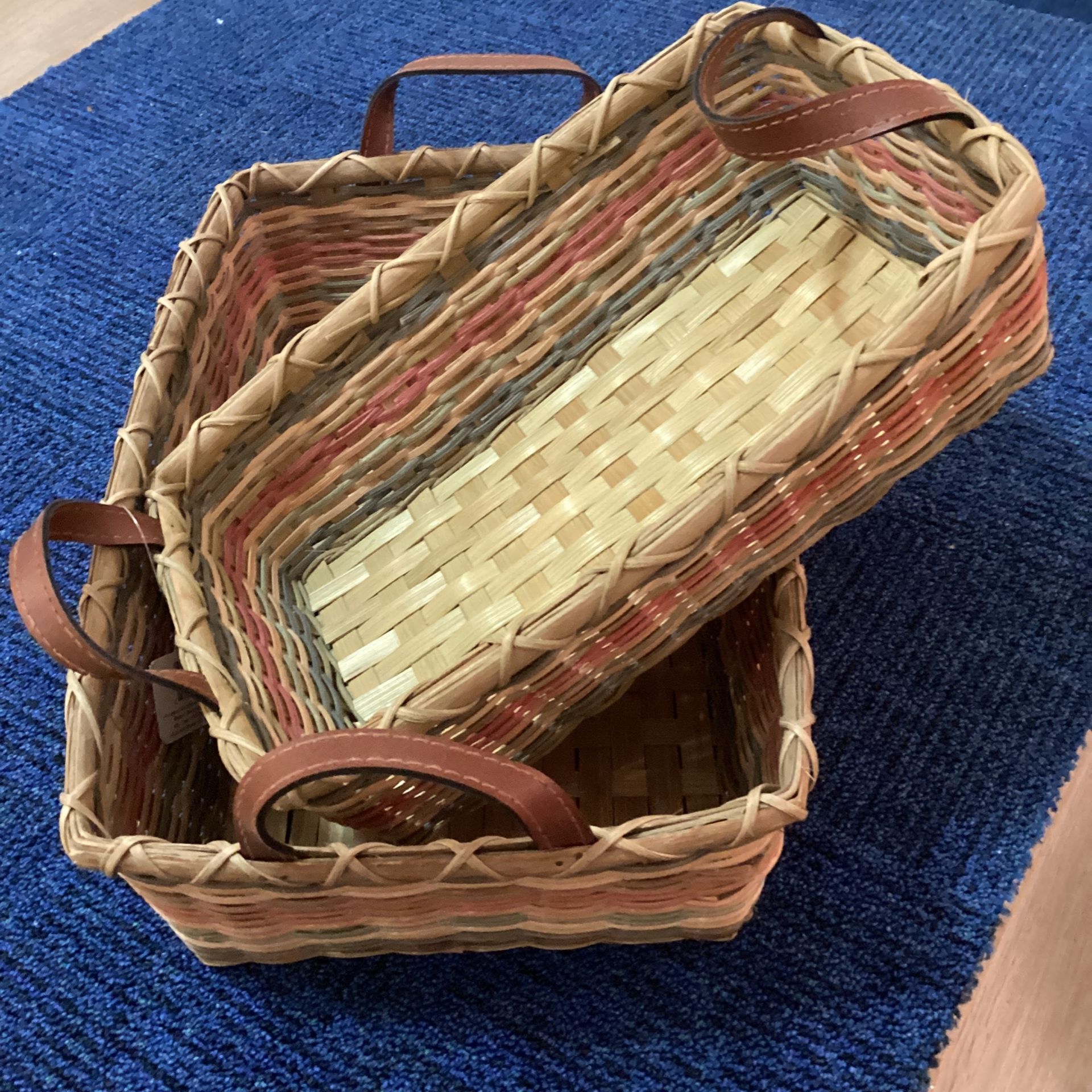 Decorative Baskets (pair) Nesting- New : 14” And 11 1/2” Long; 9 1/2 And 8 1/4” Wide, 4 1/4” Tall And 3 1/2” Tall. Home Inspiration (brand)