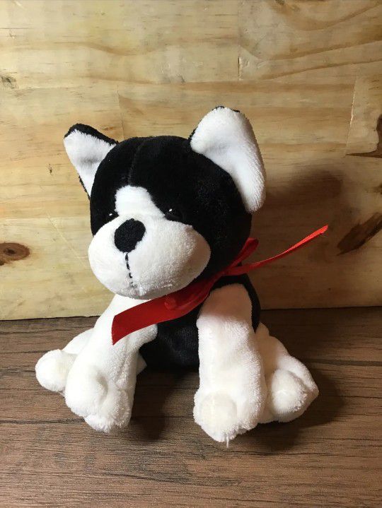 Animal Adventure Black White Puppy Dog Plush Stuffed Red Bow 2015