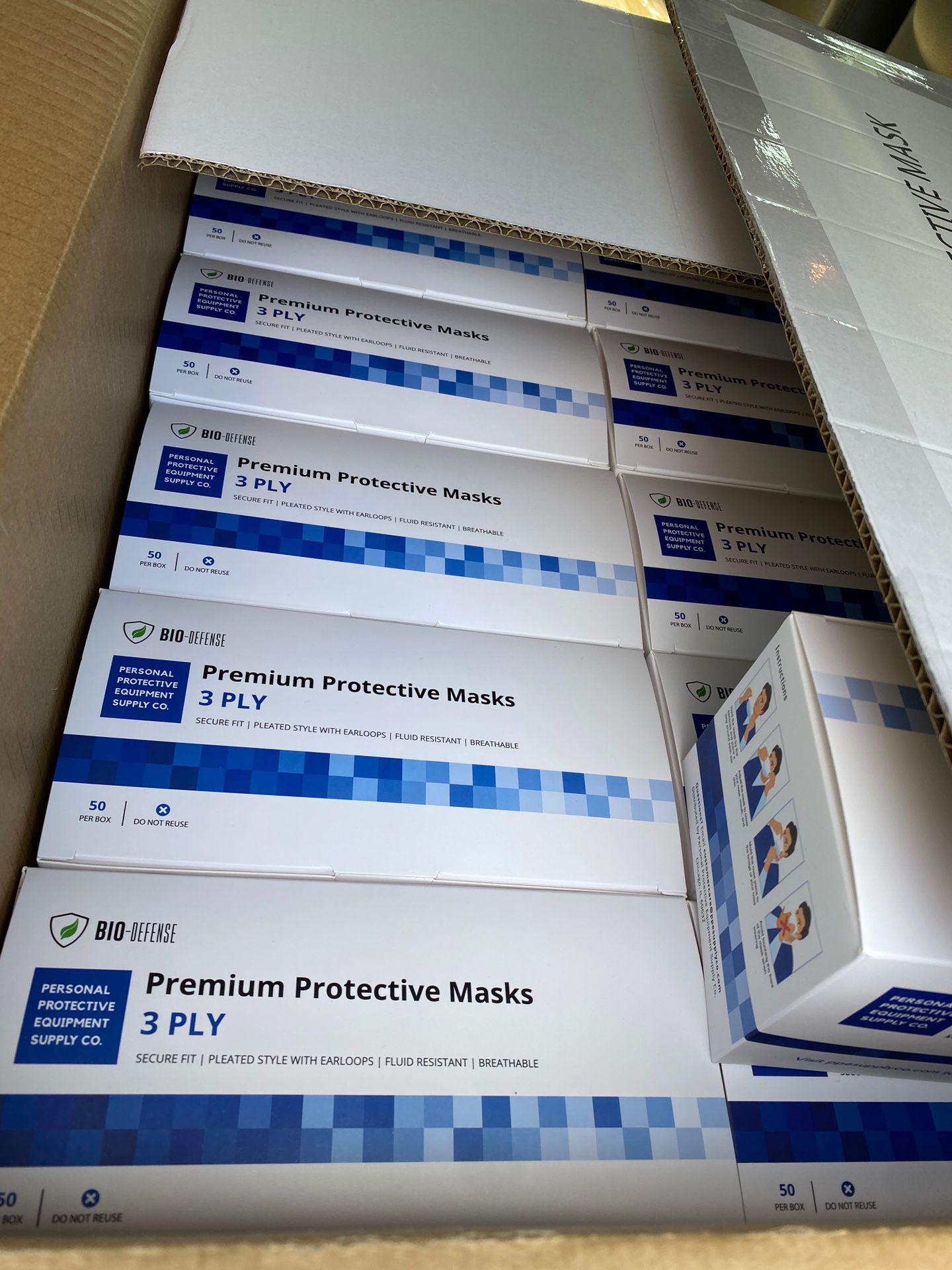 Bio Defense 3-Ply Premium Disposable Face Masks