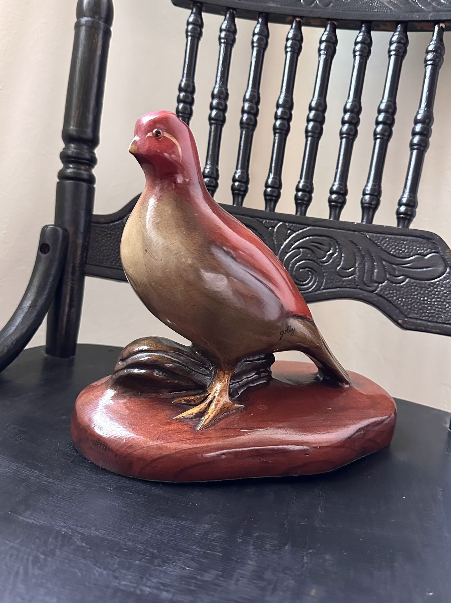 Vintage mid century wooden bird sculpture statue