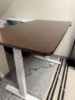 Autonomous Standing desk - 53 x 30 walnut table with white legs