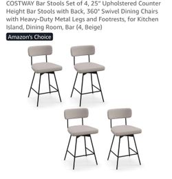 Bar Stools Set of 4, 28 in H Upholstered Counter Height Bar Stools with Back, 360° Swivel Dining Chairs with Heavy-Duty Metal Legs and Footrests, for
