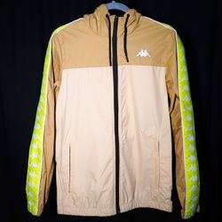 KAPPA Windbreaker 222 Dawson Banda Lime Logo Khaki Tan Small Hooded Jacket 